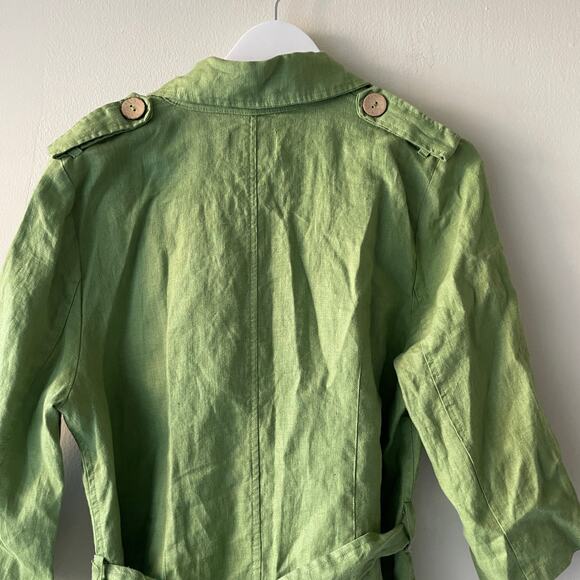 Luii 100% Linen Olive Green Double Breasted Light Jacket with Belt - Size L - Picture 3 of 10